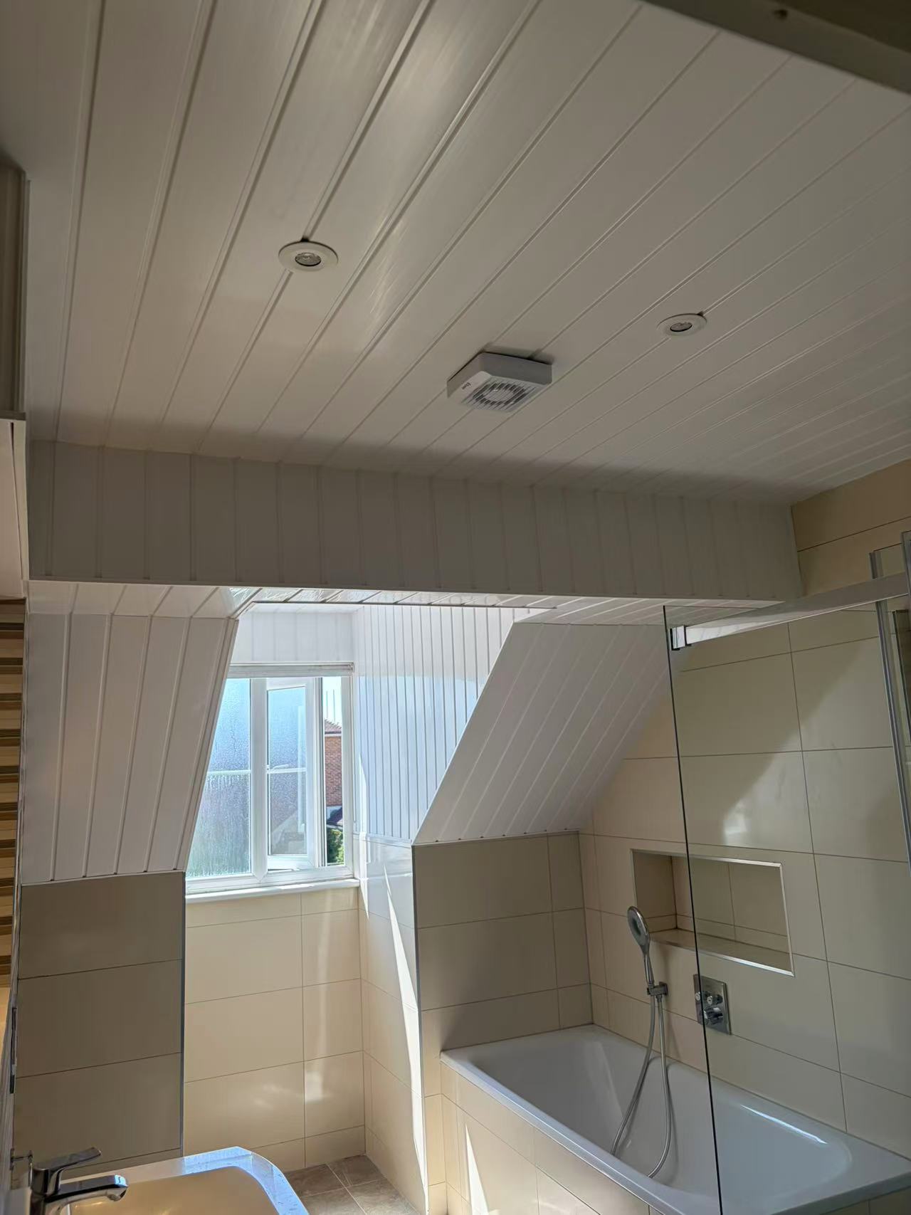 Loft bathroom ceiling replacement after damp and mould — image 2