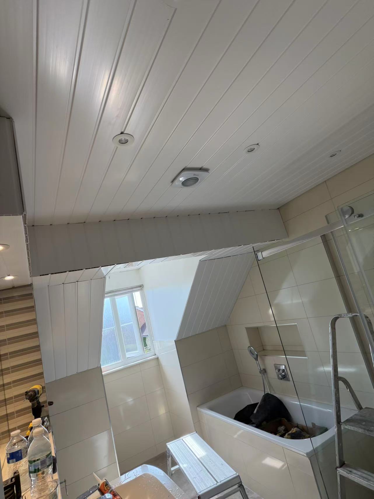 Loft bathroom ceiling replacement after damp and mould — image 1